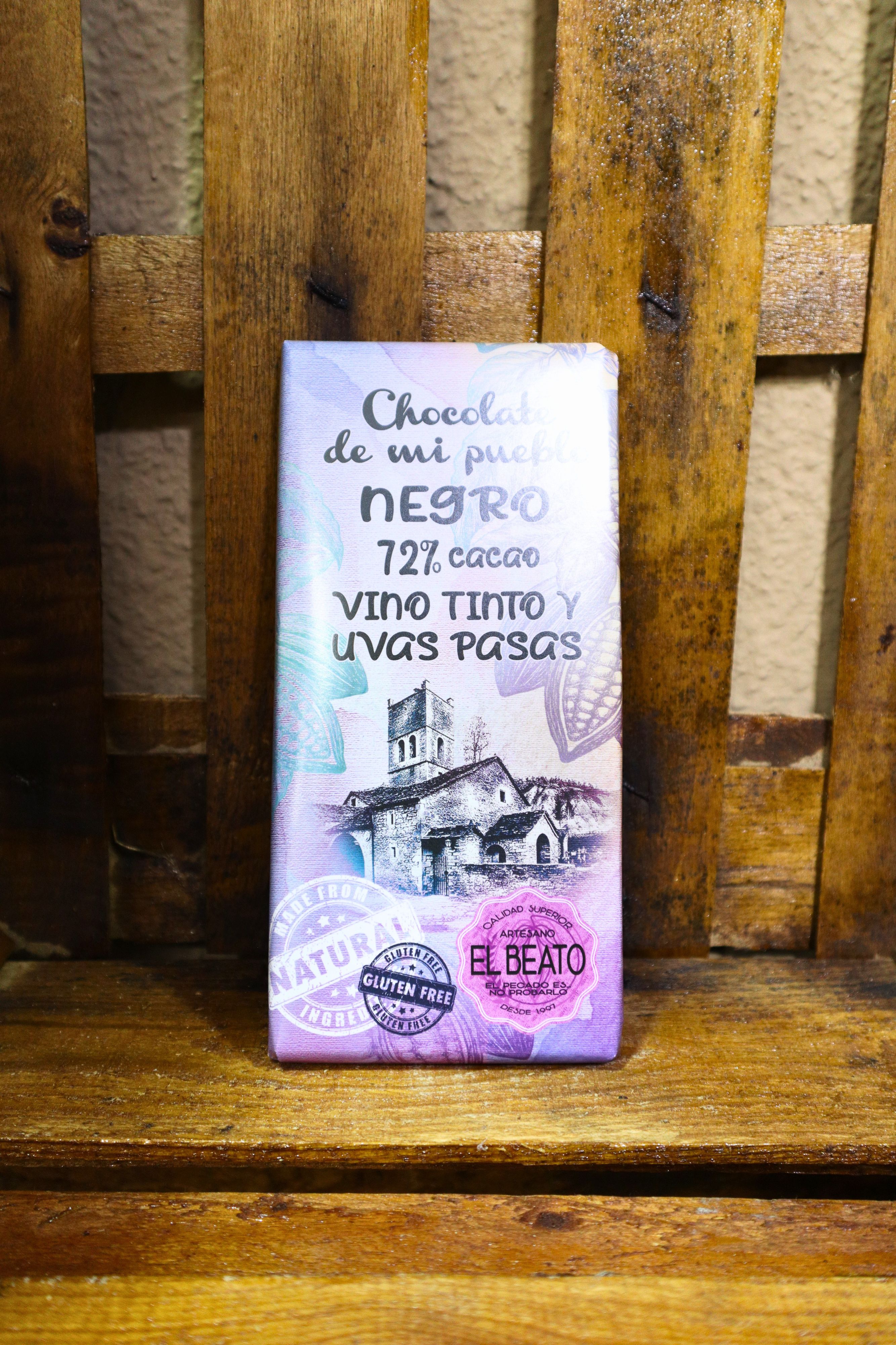 CHOCOLATE NEGRO 72% CACAO CON VINO TINTO Y UVAS PASAS
